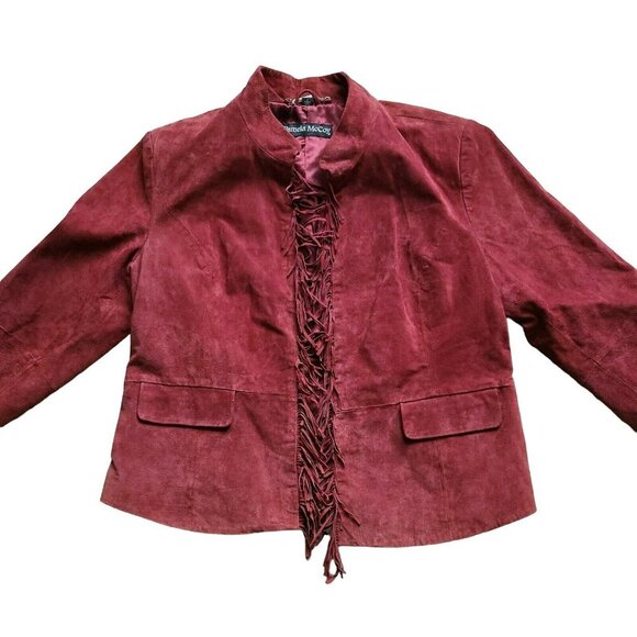 Pamela McCoy Womens Suede Leather Fringe Jacket Maroon Country Western Size L - Picture 2 of 11